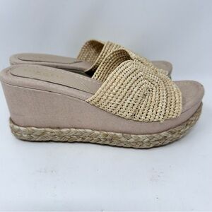 Torgeis Espadrille Platform Sandals with Woven Design Ivory Size 8